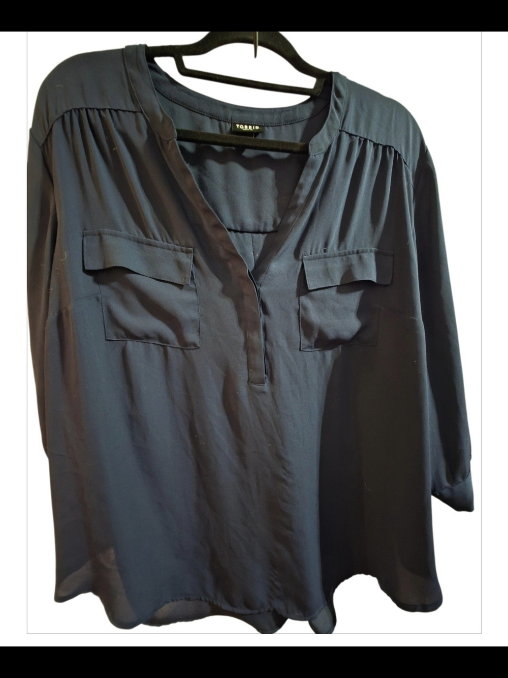 Torrid Harper Navy Blue Pullover Blouse Size 2 Chiffon Roll Tab Sleeve Plus